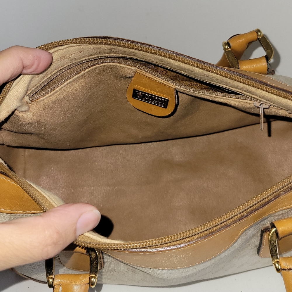 GUCCI Coated Canvas/Leather Matching BAG & Wallet SET🔥IVORY/Camel🤩VGUC/Vintage - Picture 13 of 16